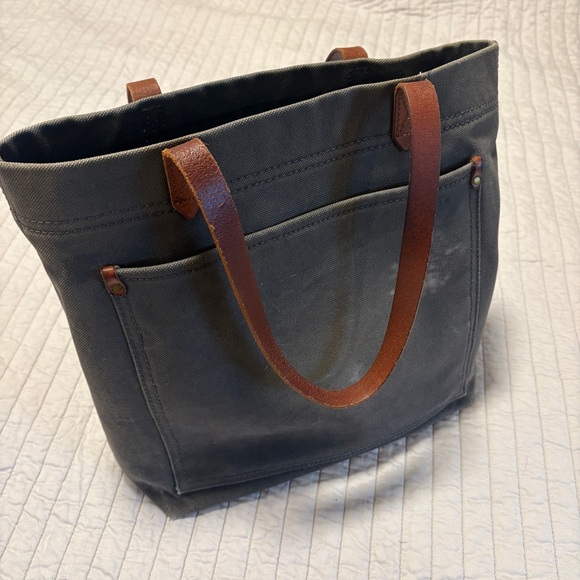Madewell Handbags - Madewell Canvas Medium Transport Tote, Charcoal with Brown Leather handles